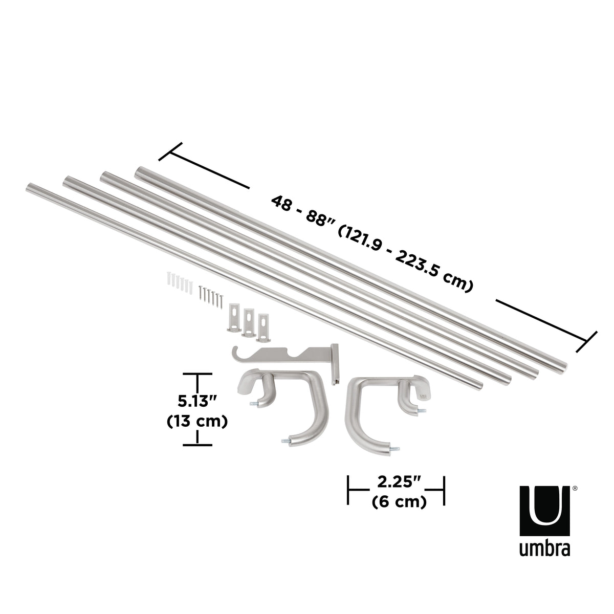 トワイライト ダブル カーテンロッド 121.9～223.5cm ニッケル